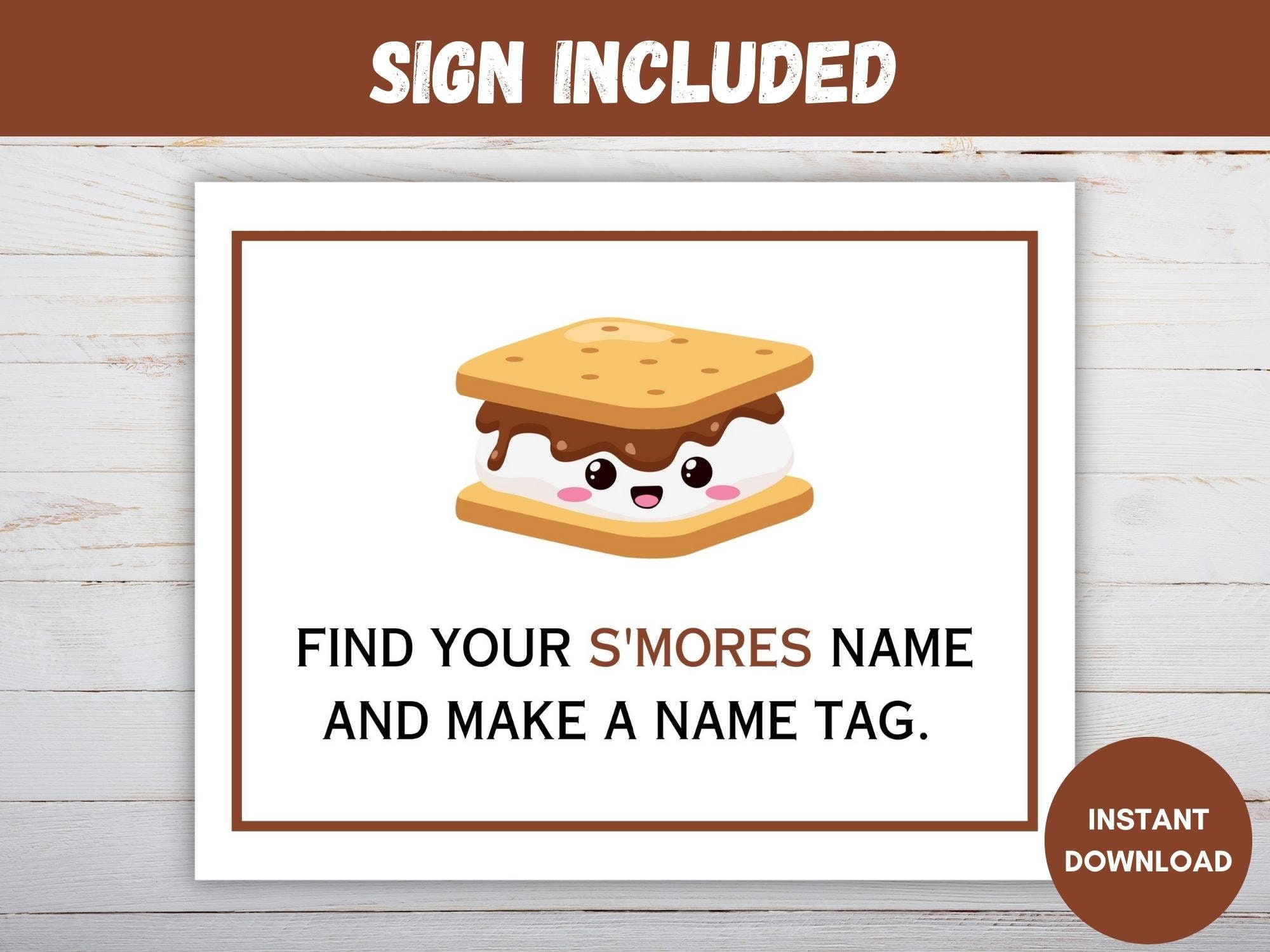 What's Your S'mores Name Game (1 S'mores Sign and 30 Name Tag Stickers),  S'mores Game Party Decoration, Birthday Game for Kids, Family Game-28