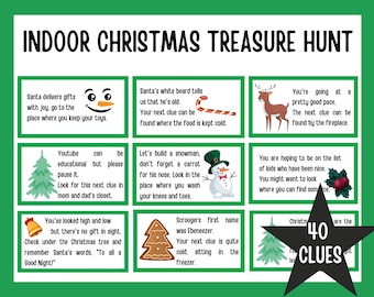 Printable Indoor Christmas Scavenger Hunt Game, Christmas treasure hunt, Christmas treasure hunt clues, Christmas Scavenger Hunt Cards