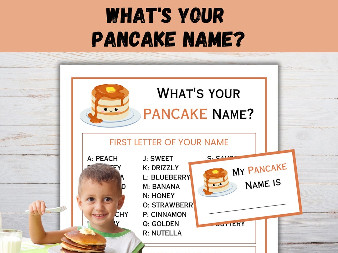 Whats Your Pancake Name, Birthday Party Game, Name Sign & Tags