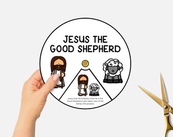 Jesus the Good Shepherd, Printable Bible Coloring Wheel, Sunday School Craft,  Kids Bible Lesson Spinning Wheel, Christian Homeschool