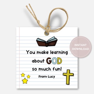 Sunday School Teacher Gift Tag, Printable Bible Study Religious Tags, Christian Teacher, Pastor Appreciation, Church Teacher Tags