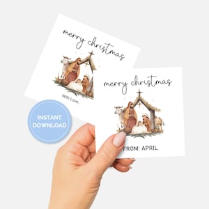 Merry Christmas Gift Tag, Printable Square Nativity Tag, Baby Jesus Tag, Hang Tag, Sunday School, Christian Christmas, Digital Download