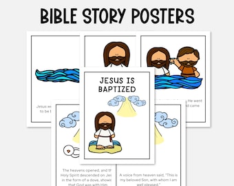 Baptism of Jesus Lesson Teaching Posters, Printable Sunday School Coloring Activity, Life of Jesus Kids Bible Study, Christian Homeschool