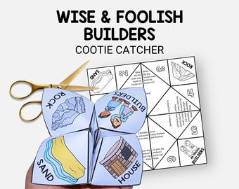 Parable of the Wise and Foolish Builders, Jesus' Parables Cootie Catcher, Sunday School Craft, Fortune Teller, VBS Activity Printable
