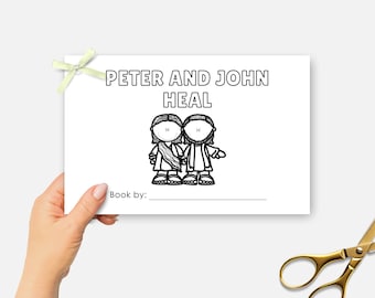 Peter and John Heal, Printable Mini Bible Book, Sunday School Craft, Kids Bible Lesson Coloring Activity, Half Page Bible Story Book
