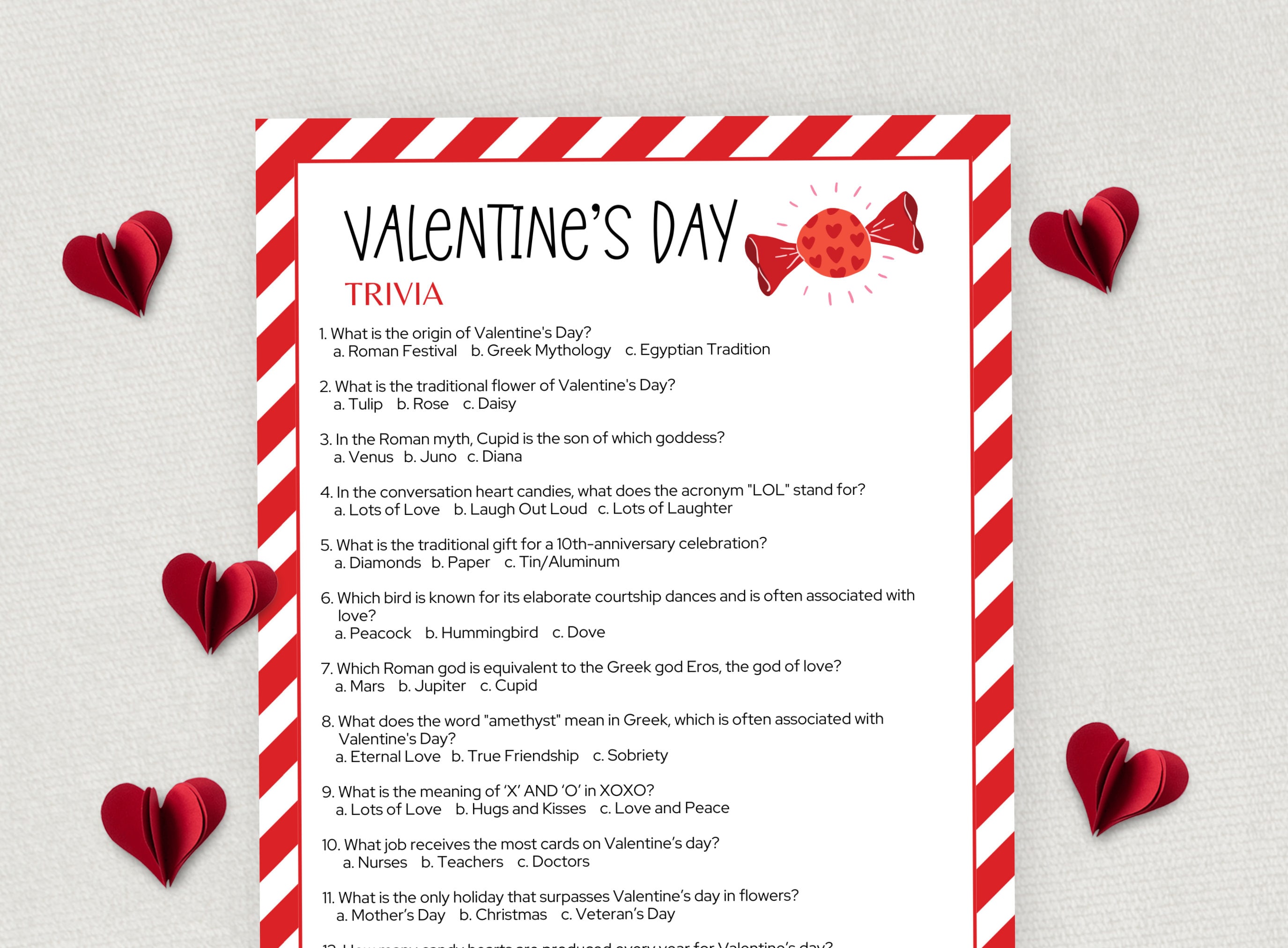 Valentines Trivia Game, Printable V Day Trivia, Valentines Party Game ...