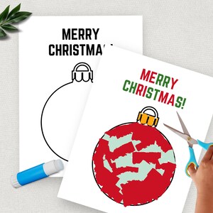 Buon Natale, lavoretti natalizi, lavoretti di carta strappata tagliata e incollata per bambini, lavoretti di ornamenti natalizi come regalo ricordo