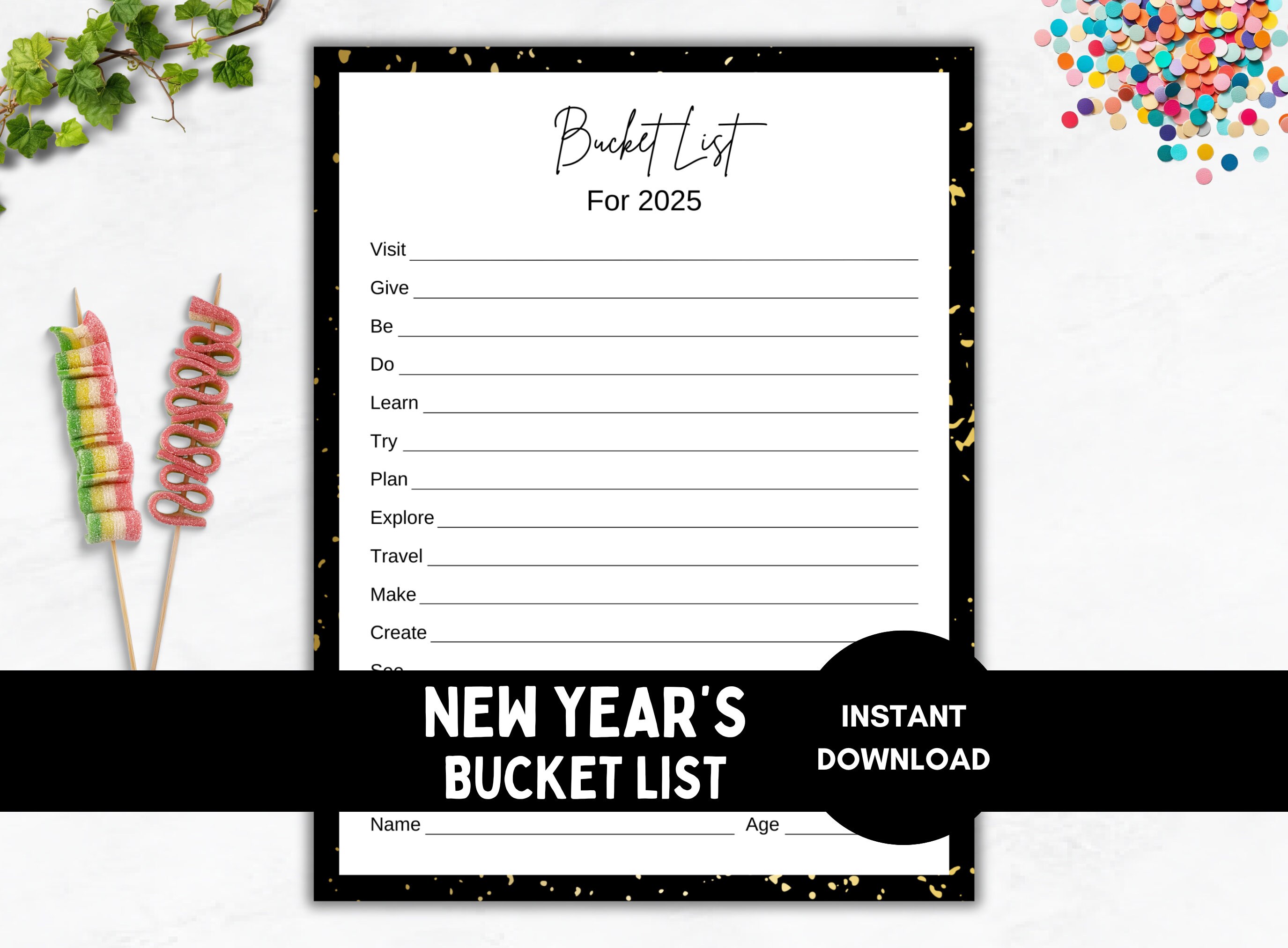 2025 Bucket List Printable, New Year