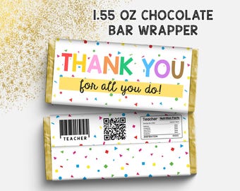 Teacher Appreciation Candy Bar Wrapper, Appreciation Week Favors, Printable Thank You Chocolate Bar Wrap, End of Year Student Teacher Gift