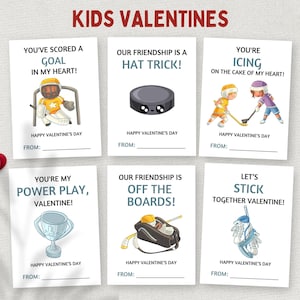 Cartes de hockey imprimables pour la Saint-Valentin, étiquettes-cadeaux pour l'école, Saint-Valentin, jeu de cartes de sport pour la classe pour enfants, Saint-Valentin d'âge préscolaire, bricolage