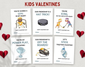Printable Hockey Valentine's Day Cards, School Valentine Gift Tags, Kids Classroom Valentines Sports Cards Set, Preschool Valentines, DIY