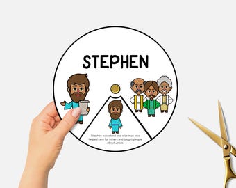 Stephen Bible Story Coloring Wheel, Printable Sunday School Craft, Kids Bible Character Study, Christian Homeschool Lesson Spinning Wheel