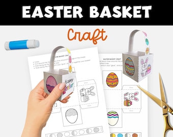 Easter Basket Craft, Printable Paper Basket Craft, DIY Cut and Paste Easy Easter Craft Activity for Kids, Digital Download