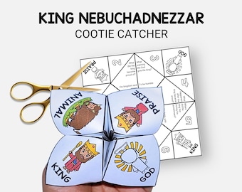 King Nebuchadnezzar, Bible Story Cootie Catcher, Sunday School Craft for Kids, Fortune Teller, VBS Printable Activity, Christian Homeschool