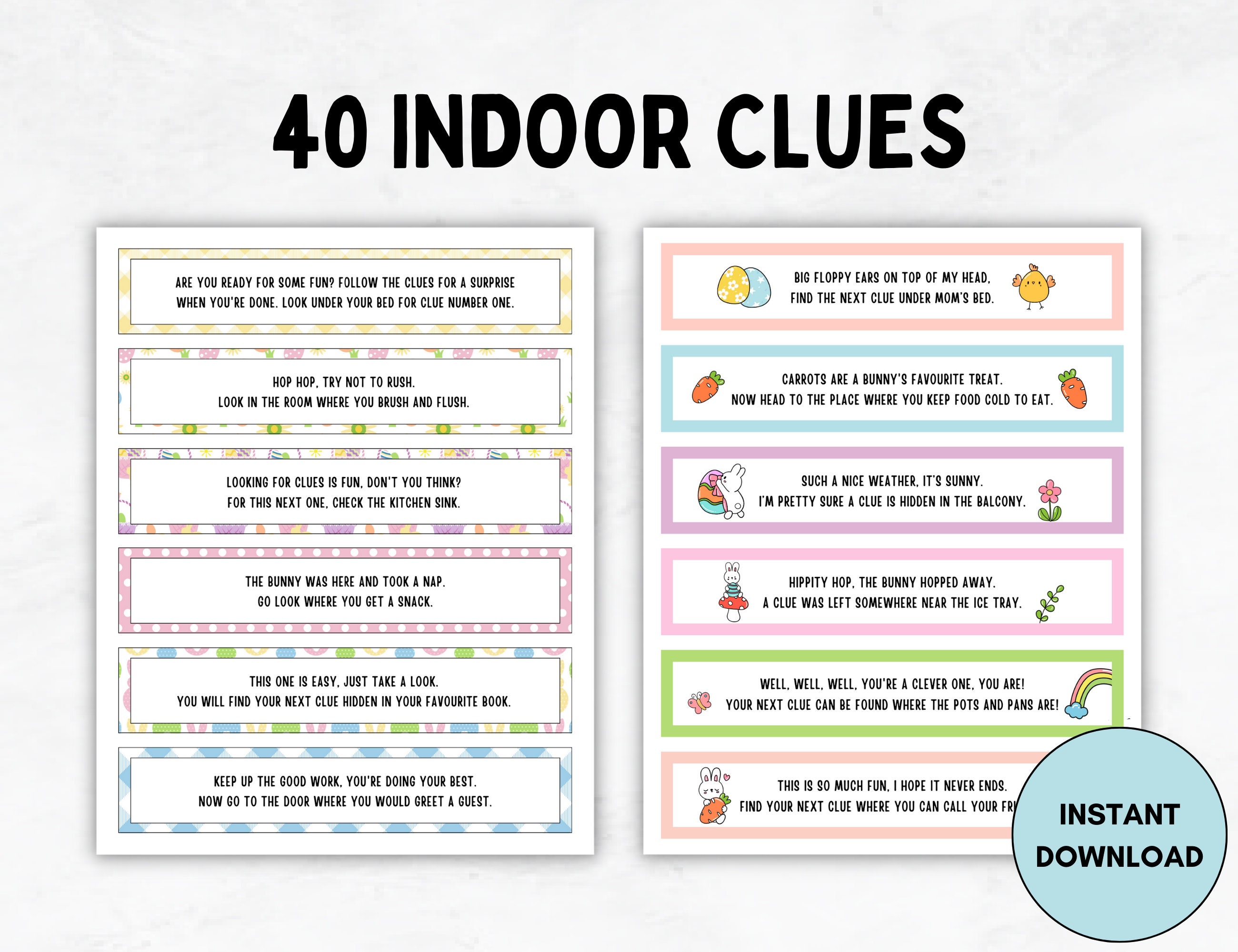 Easter Egg Scavenger Hunt, Indoor Treasure Hunt Clues, Printable Easter ...