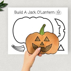 Build a Jack O&#39;Lantern, Printable Halloween Craft, Preschool Activity, Kids Coloring Homeschool Activity, Pumpkin Craft