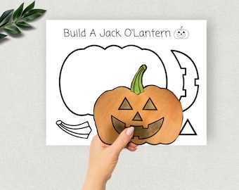 Build a Jack O'Lantern, Printable Halloween Craft, Preschool Activity, Kids Coloring Homeschool Activity, Pumpkin Craft