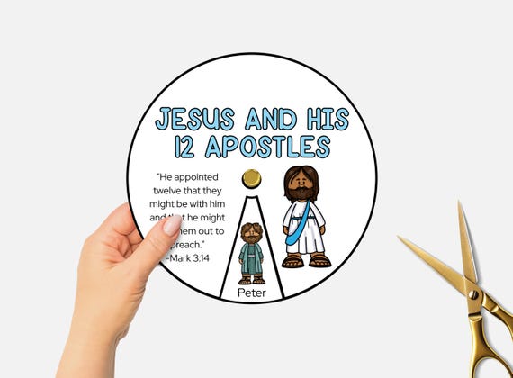 Jesus and His 12 Apostles, Printable Bible Coloring Wheel, The Twelve Disciples Sunday School Craft, Kids Bible Study Spinning Wheel
