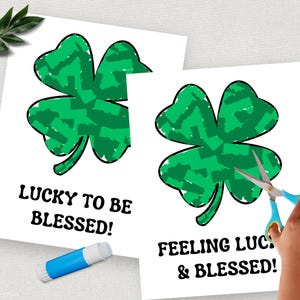 Lavoretto di carta strappata per il giorno di San Patrizio, lavoretto di quadrifoglio da tagliare e incollare per bambini, regalo ricordo di San Patrizio, lavoretto di trifoglio portafortuna