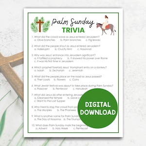 Palm Sunday Trivia, Printable Easter Story Game, Holy Week Trivia Questions, Triumphant Entry Story Activity, Sunday School Bible Trivia