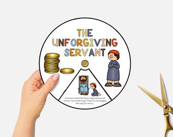 Parable of the Unforgiving Servant, Printable Bible Coloring Wheel, Kids Sunday School Craft, Jesus Story Spinning Wheel, Christian