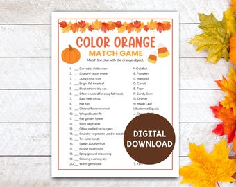 Color Orange Match Game, Fall Party Games, Fun Color Trivia Quiz Activity, Fall Festival, Autumn/Thanksgiving/Halloween Work Party Printable