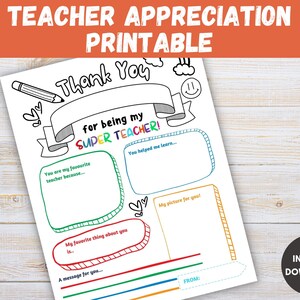 Teacher Appreciation Printable, Teacher Appreciation Week, Thank you Teacher, All About my Teacher, Teacher Gift