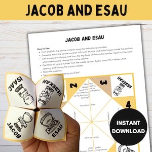 Jacob and Esau, Printable Cootie Catcher, Sunday School Craft, Kids Bible Study Fortune Teller, Bible Story Activity, Christian Homeschool