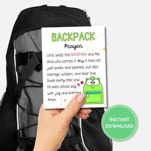 Backpack Blessing Tags, Bless this Backpack Prayer Card, Church Printable, Religious Sunday School Gift Tag, Christian Back to School Tag