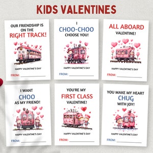 Tarjetas de San Valentín con trenes para imprimir, etiquetas de regalo divertidas para el día de San Valentín en la escuela, tarjetas de intercambio para el día de San Valentín en el aula para niños, tarjetas de San Valentín para preescolares, manualidades