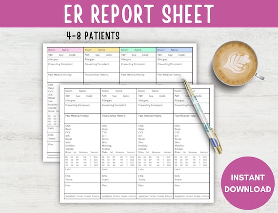 ER Report Sheet, Nursing Report Sheet, ER Nurse Brain, RN  Report Sheet, Patient Report Sheet, Nursing Student, Emergency Room Nurse