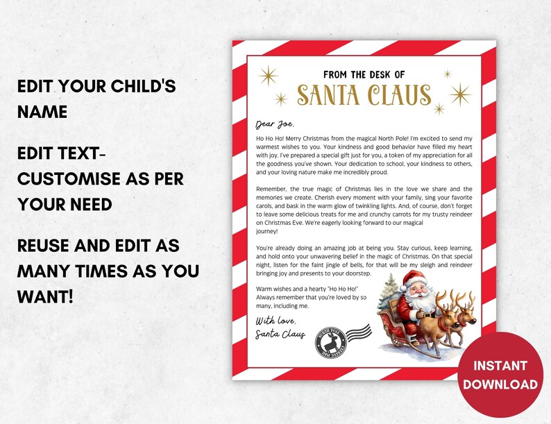 Editable Santa Letters, Personalized Santa Letter, Letter From Santa ...