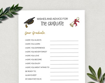 Wishes and Advice for the Graduate, Printable Graduation Party Game, Fun High School/College/University Graduation Activity, Grad Game