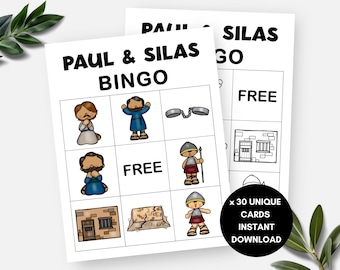Paulo e Silas, 30 cartelas de bingo da história bíblica, atividade imprimível para escola dominical infantil, jogo cristão para férias bíblicas, jogo para grupo de estudo bíblico religioso