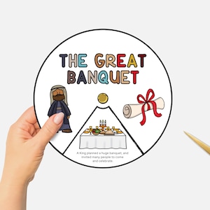 Parable of the Great Banquet, Printable Bible Coloring Wheel, Kids Sunday School Craft, Jesus Story Spinning Wheel, Christian Homeschool