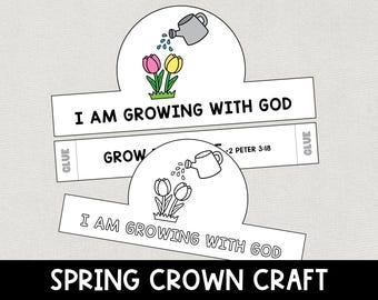 Spring Bible Verse Crown, Grow with God Faith Headband, Grow in Grace Springtime Craft, Sunday School, Religious VBS Activity, Kids Ministry