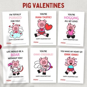 Porco Valentine, Cartões de Dia dos Namorados para Imprimir em Sala de Aula, Etiquetas para Presentes de Estudantes, Cartões de Dia dos Namorados para Crianças na Escola, Cartões de Dia dos Namorados para Crianças em Idade Pré-Escolar