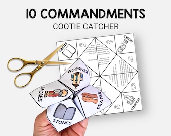10 Commandments, Cootie Catcher, Easy Sunday School Craft, Fortune Teller Coloring Activity, Kids Bible Study, Christian Homeschool, VBS