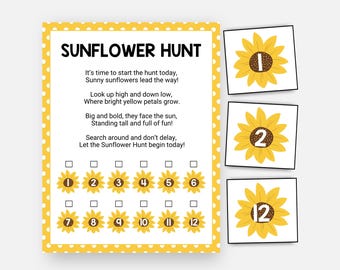 Sunflower Scavenger Hunt, Summer Camp Hunt, Treasure Hunt, Kids Printable Flowers Game, Garden Party, Sunny Day Classroom Activity