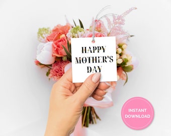 Happy Mothers day Tag, Printable Square Mother's Day Tags, Mother's Day Gift Tag, Floral Hang Tag, Bakers Tag, Digital Download