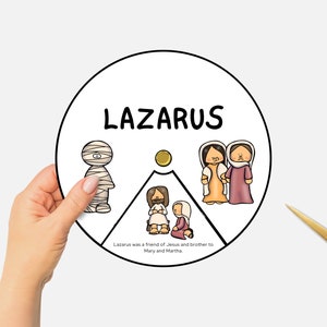 Der Tod und die Auferstehung von Lazarus, die Wunder von Jesus, druckbare Bibelmalscheibe, Sonntagsschulhandwerk, Kinderbibel-Drehrad