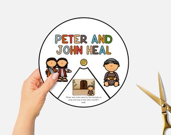 Peter and John Heal, Printable Bible Lesson Coloring Wheel, Kids Sunday School Craft, Bible Story Spinning Wheel, Christian Homeschool, VBS