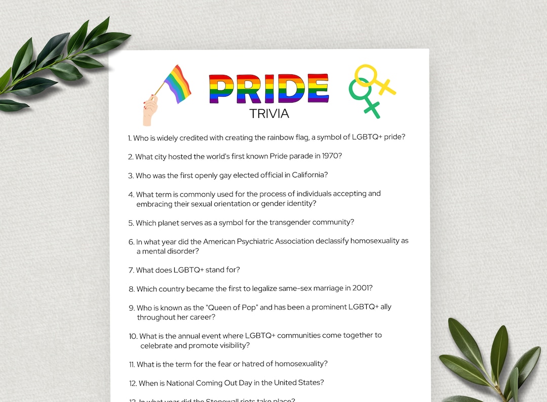 Printable Pride Trivia, Pride Month Party Games, LGBTQ+ Trivia ...