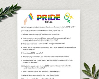 Printable Pride Trivia, Pride Month Party Games, LGBTQ+ Trivia Questions, Rainbow Party Game for Adults, Digital Download