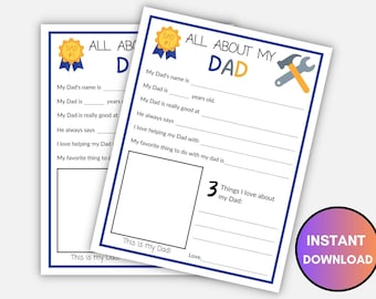 All About My Dad Printable, Fill in the Blank Fathers Day Card, Dad ...