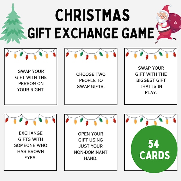 Christmas Gift Exchange Game, White Elephant Gift Exchange Cards, Yankee Swap Gift Exchange Cards, Holiday Present Swap Party Game, A1