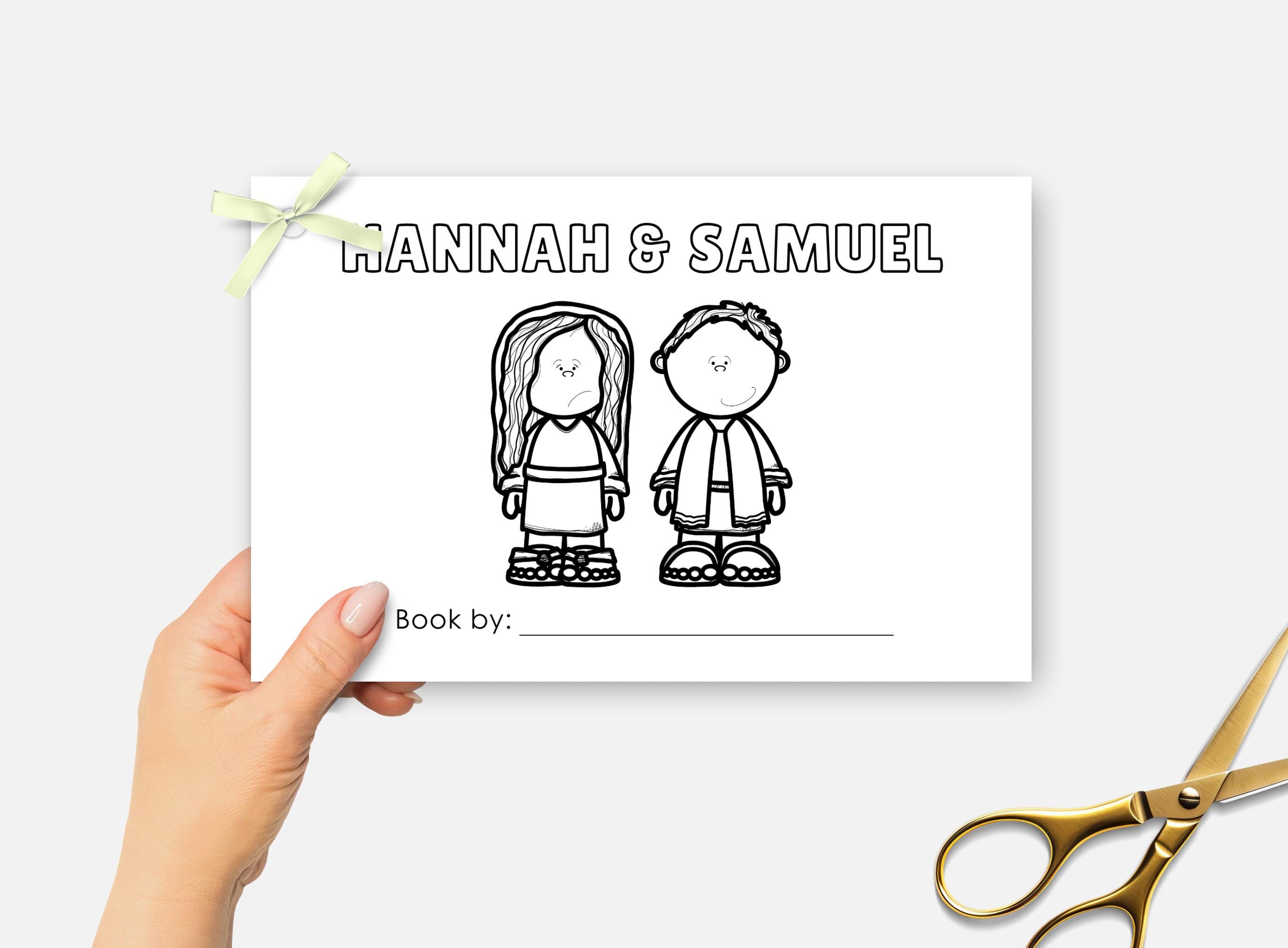 Hannah and Samuel, Printable Mini Bible Book, Hannah's Prayer Sunday School Craft, Kids Bible Lesson Coloring Activity, Half Page Bible Book