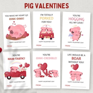 Saint-Valentin avec cochon, Saint-Valentin à imprimer pour la classe, Étiquettes-cadeaux pour étudiants, Cartes de Saint-Valentin pour l'école pour enfants, Saint-Valentin pour tout-petits d'âge préscolaire