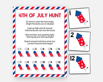 4th of July Scavenger Hunt, Fireworks Treasure Hunt, Fourth of July Party Games, Kids Printable Patriotic Game, Independence Day Activity