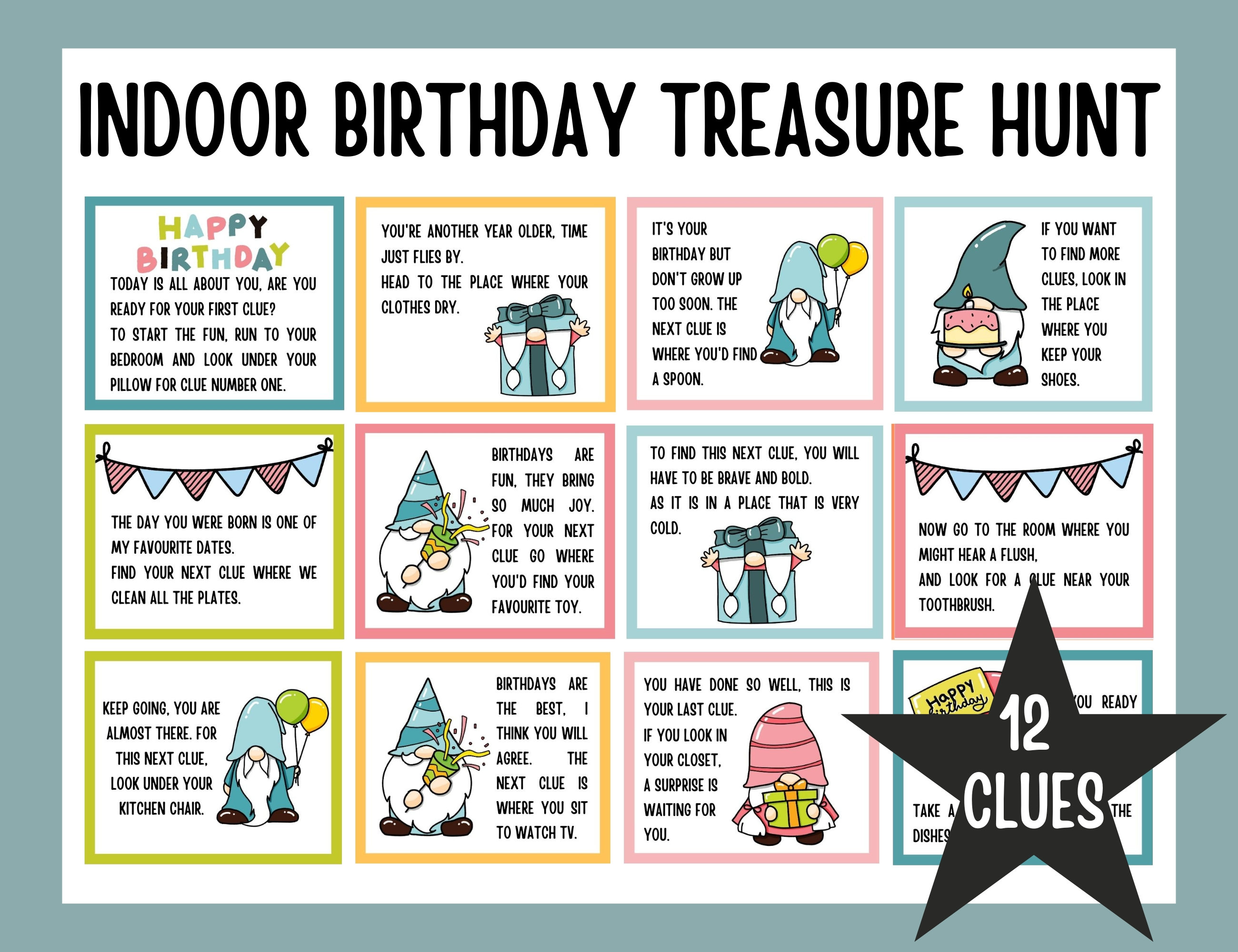 Birthday Scavenger Hunt for Kids, Birthday Treasure Hunt, Indoor